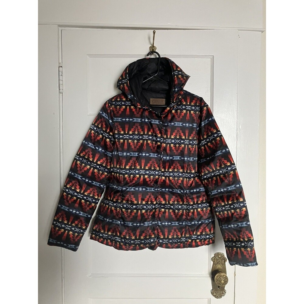 Pendleton Women’s Medium Sula Reversible Down Hooded Snap Jacket Aztec Tribal